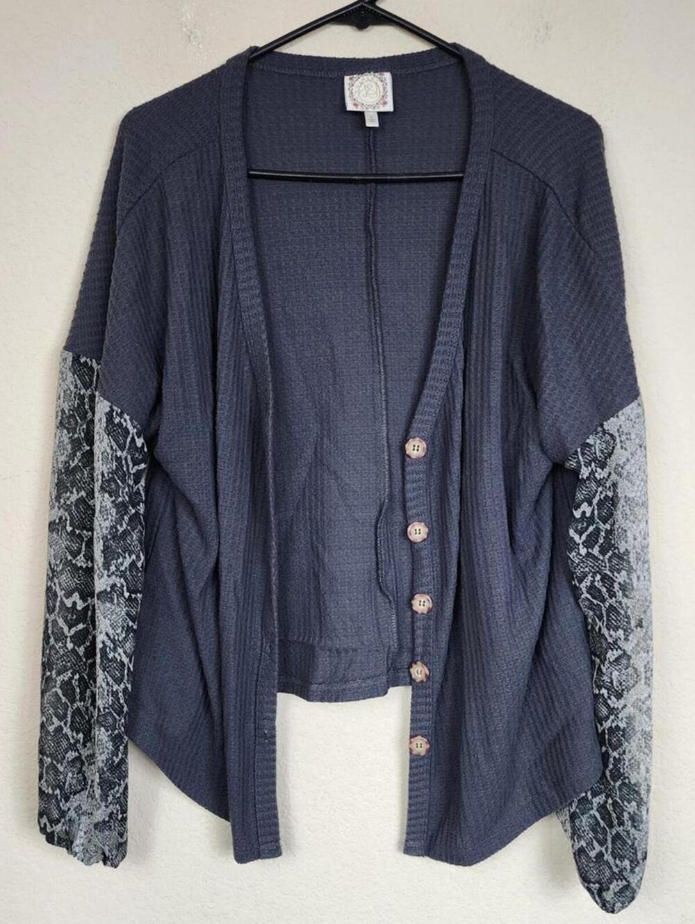 Vintage Snake Print Long Sleeve Asymmetrical Cardigan